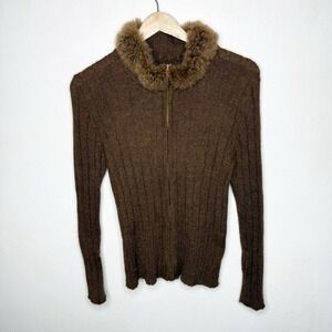 Inca Fashions Alpaca Brown Long Sleeve Zip Up Cardigan Sweater Womens Medium Y2K